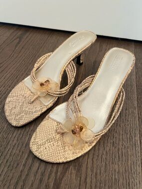 Y2K Gold Floral Kitten Heels
